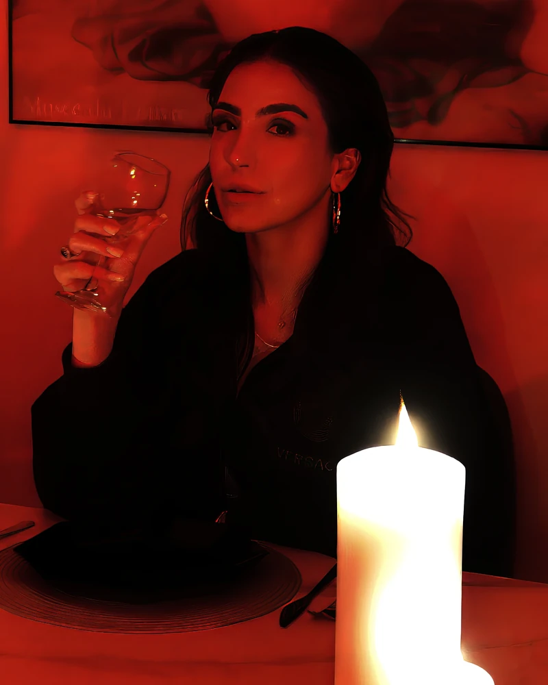 Amaya Lala, editorial portrait in candlelight, London